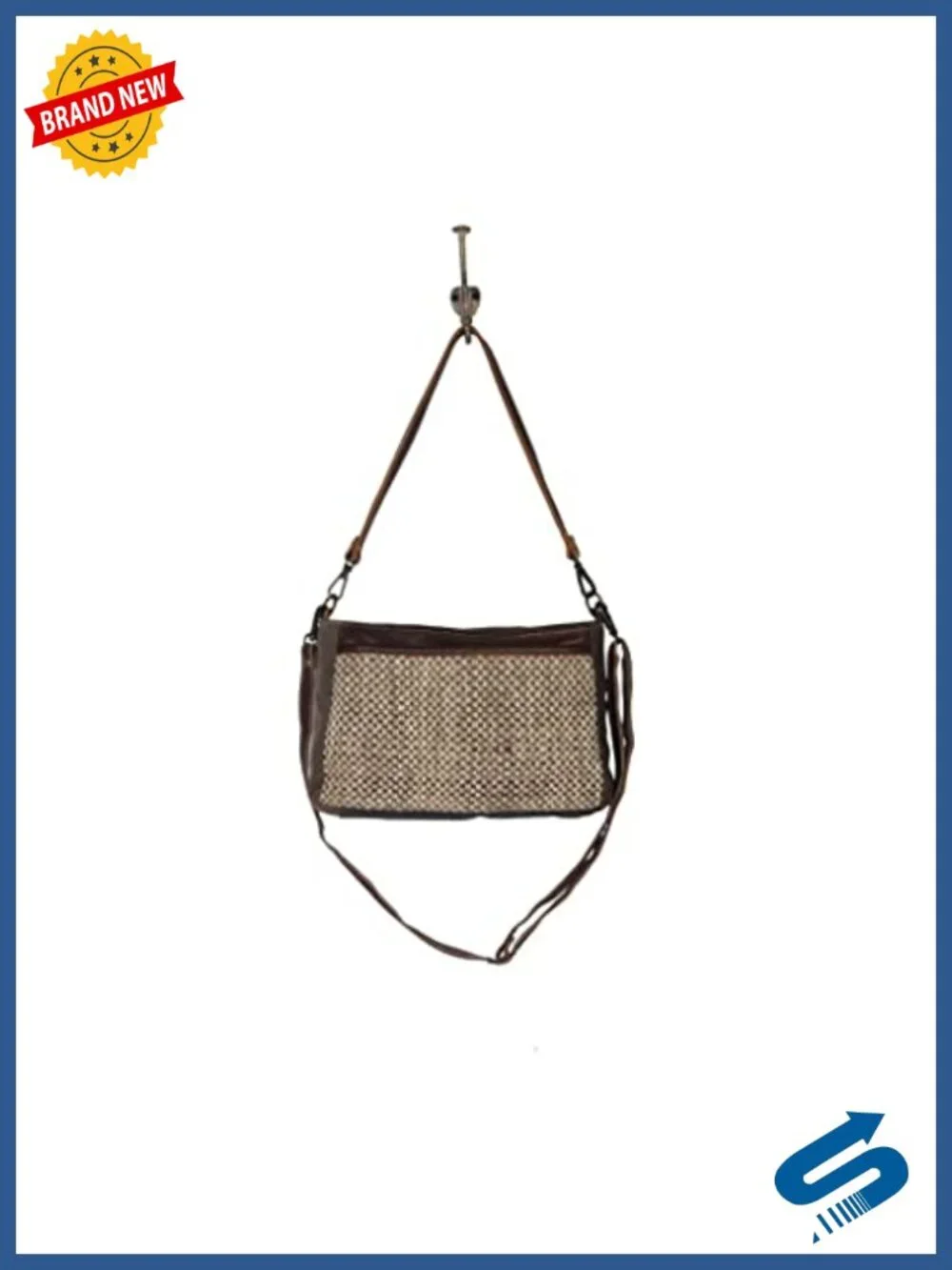 Upcycled Canvas & Leather Crossbody Bag with Zip Closure